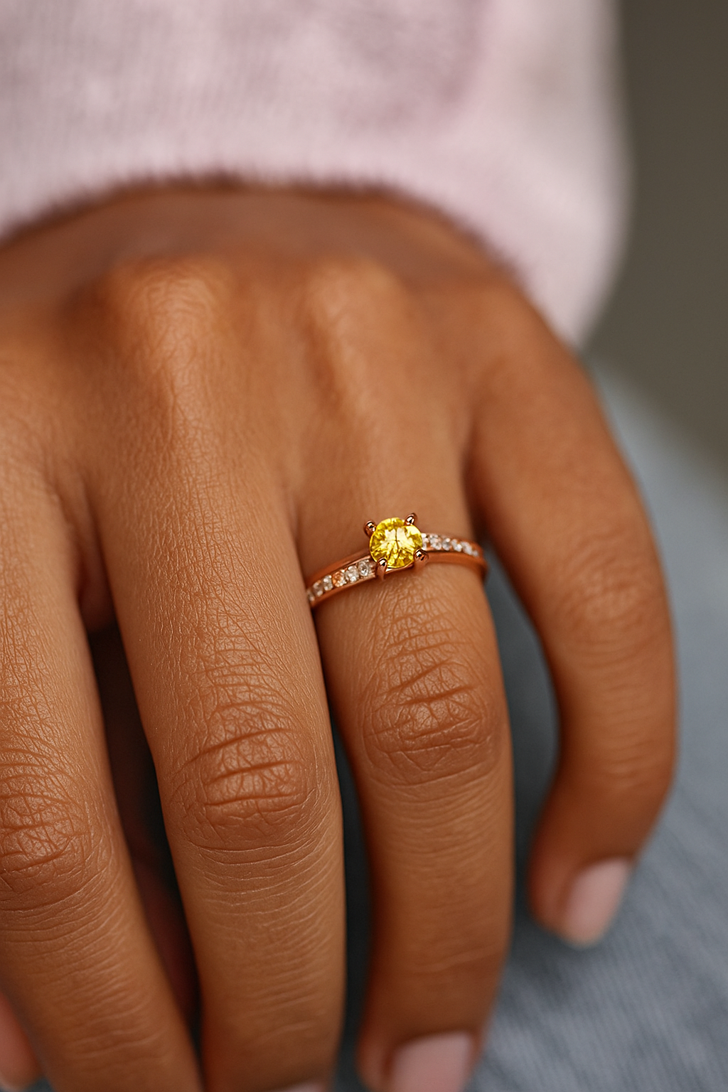 Lab-Grown Fancy Yellow Diamond Pavé Ring – 0.70ct D VVS1 Center