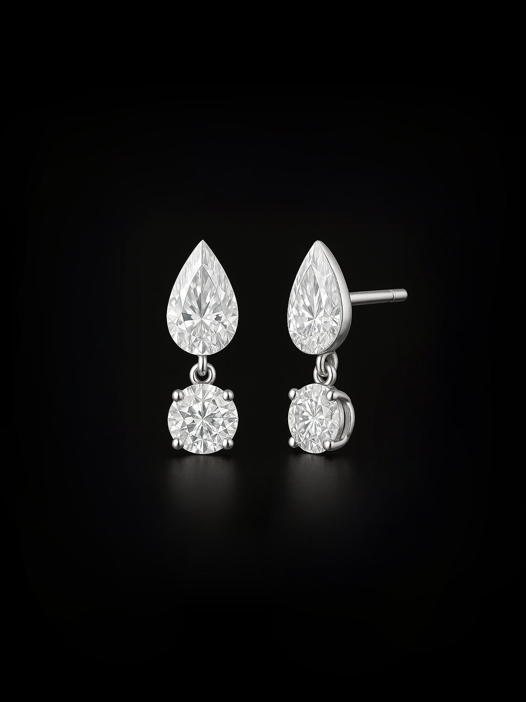 Lab-Grown Pear & Round Brilliant Diamond Drop Earrings – 1.00ct D VVS1