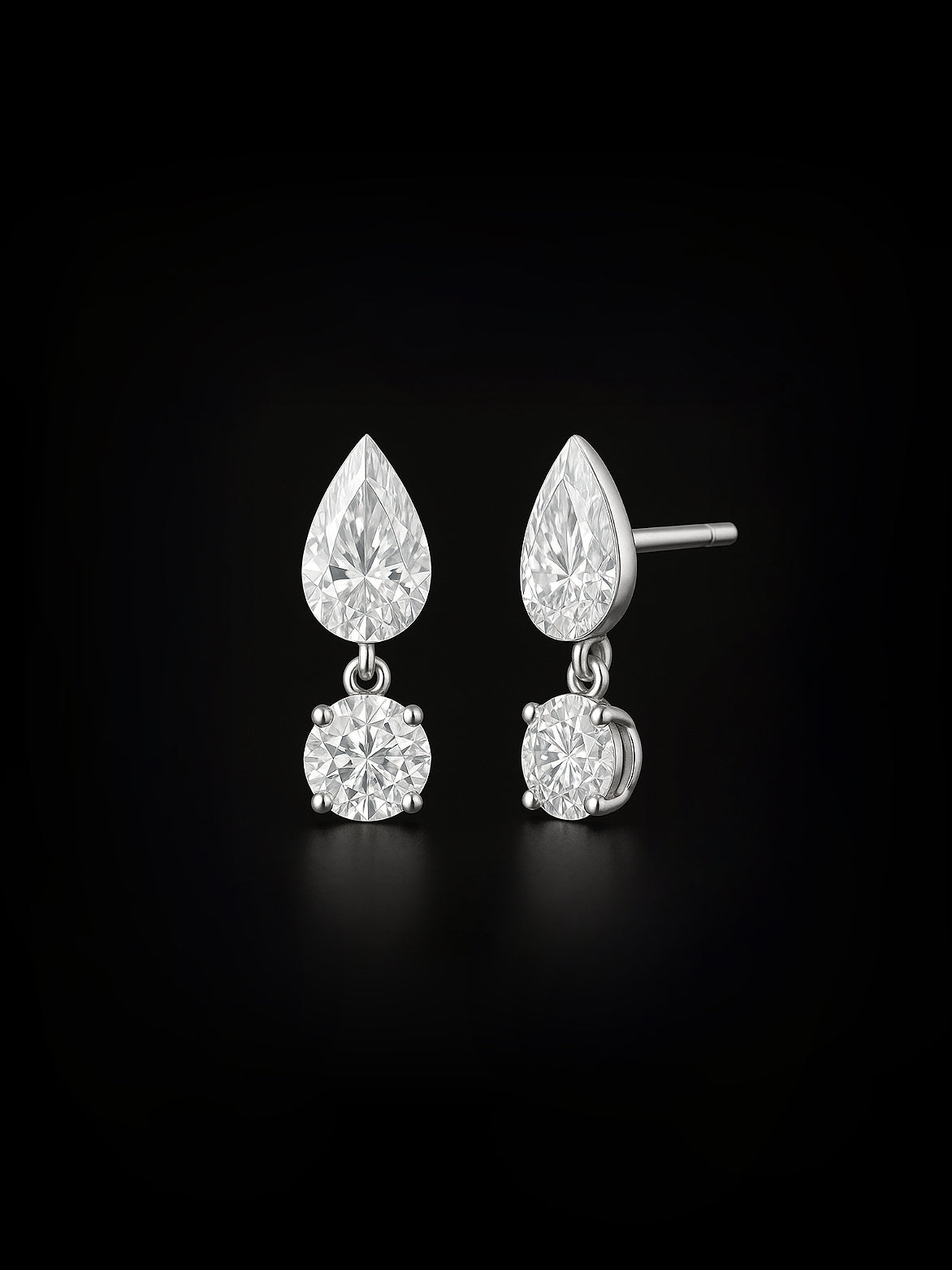 Lab-Grown Pear & Round Brilliant Diamond Drop Earrings – 1.00ct D VVS1