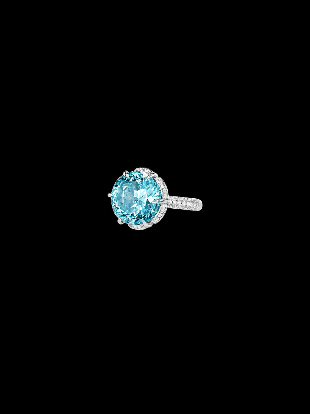 Lab-Grown Blue Topaz Brilliant Round Diamond Halo Ring – 10.01ct D VVS