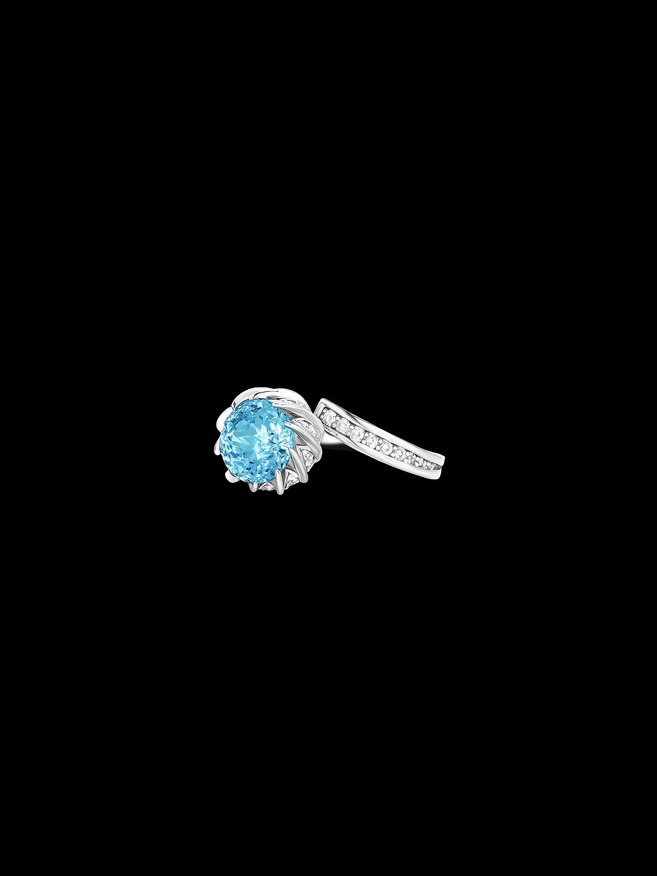 Lab-Grown Blue Topaz Brilliant Round Diamond Halo Ring – 4.03ct D VVS