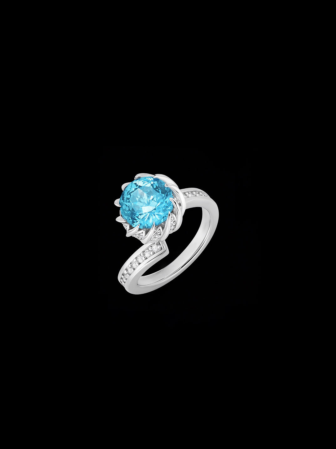 Lab-Grown Blue Topaz Brilliant Round Diamond Halo Ring – 4.03ct D VVS
