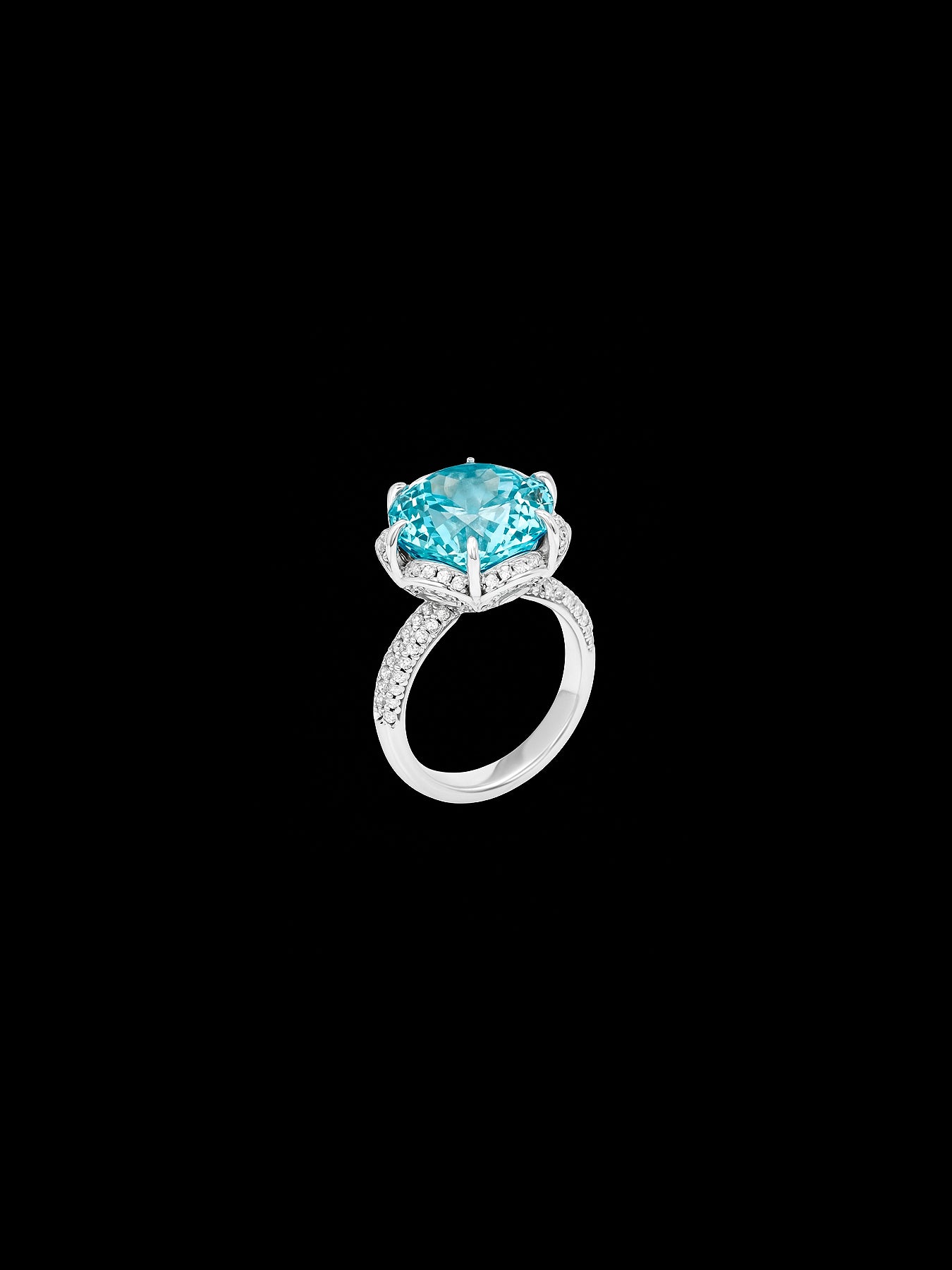 Lab-Grown Blue Topaz Brilliant Round Diamond Halo Ring – 10.01ct D VVS