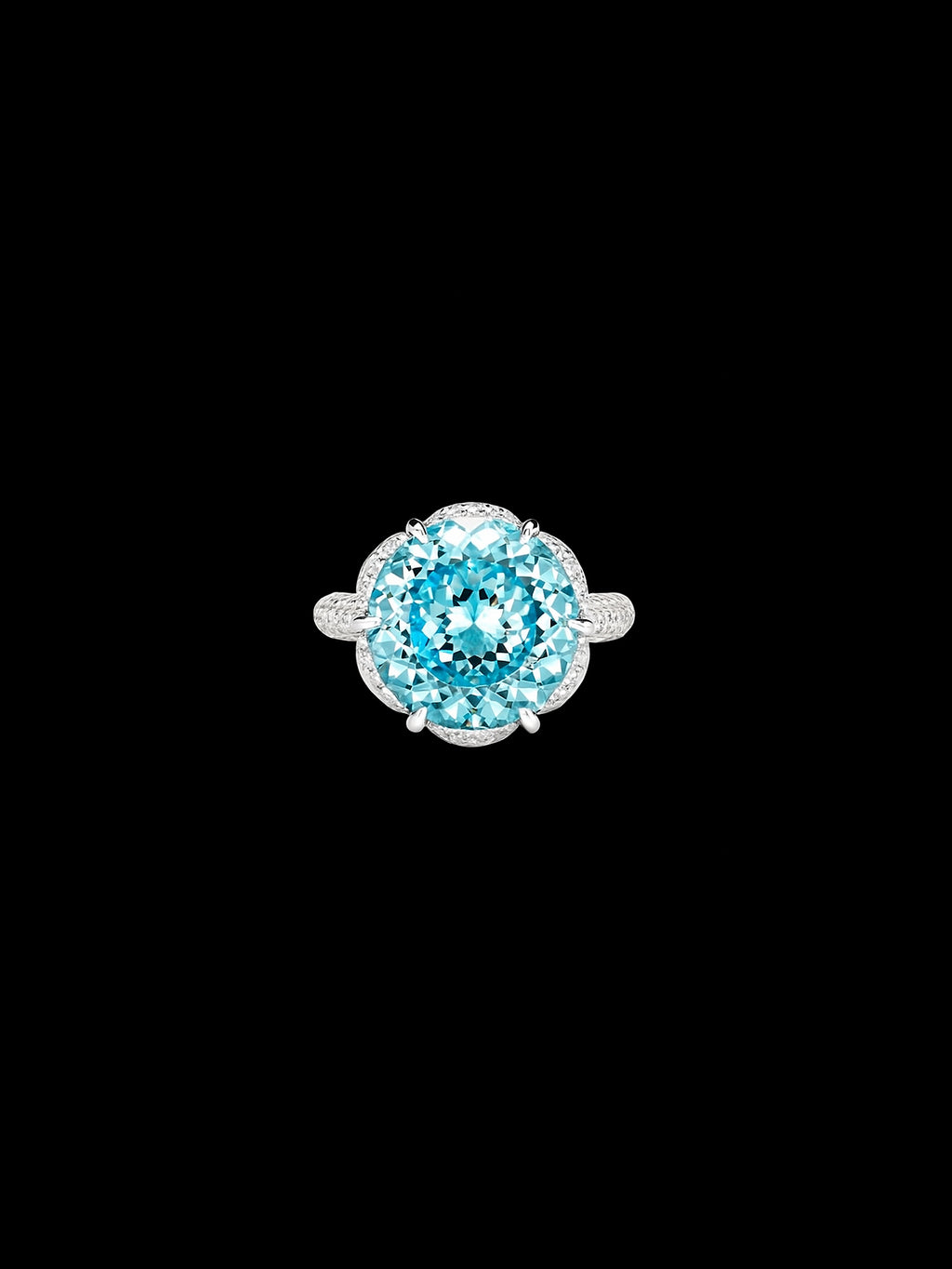 Lab-Grown Blue Topaz Brilliant Round Diamond Halo Ring – 10.01ct D VVS