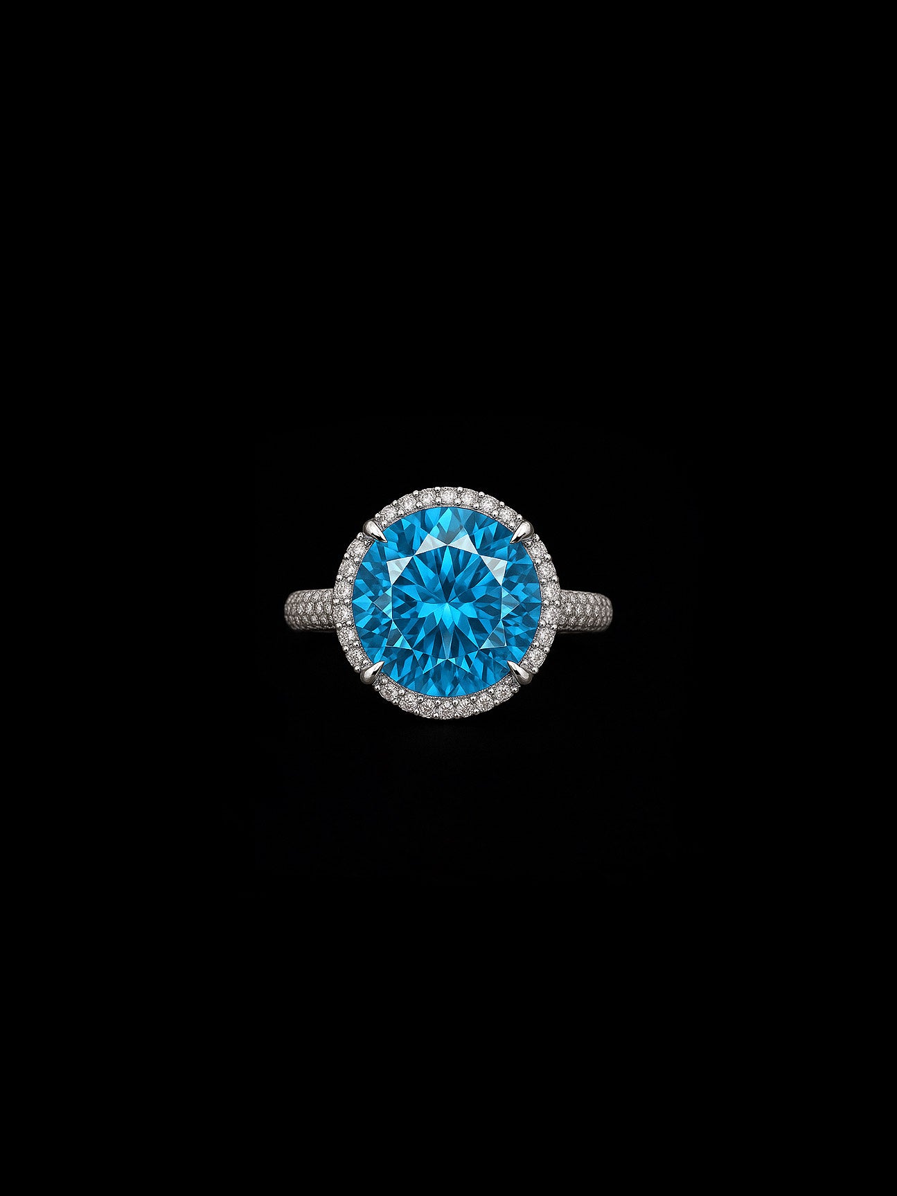 Lab-Grown Blue Topaz Brilliant Round Diamond Halo Ring – 6.03ct D VVS
