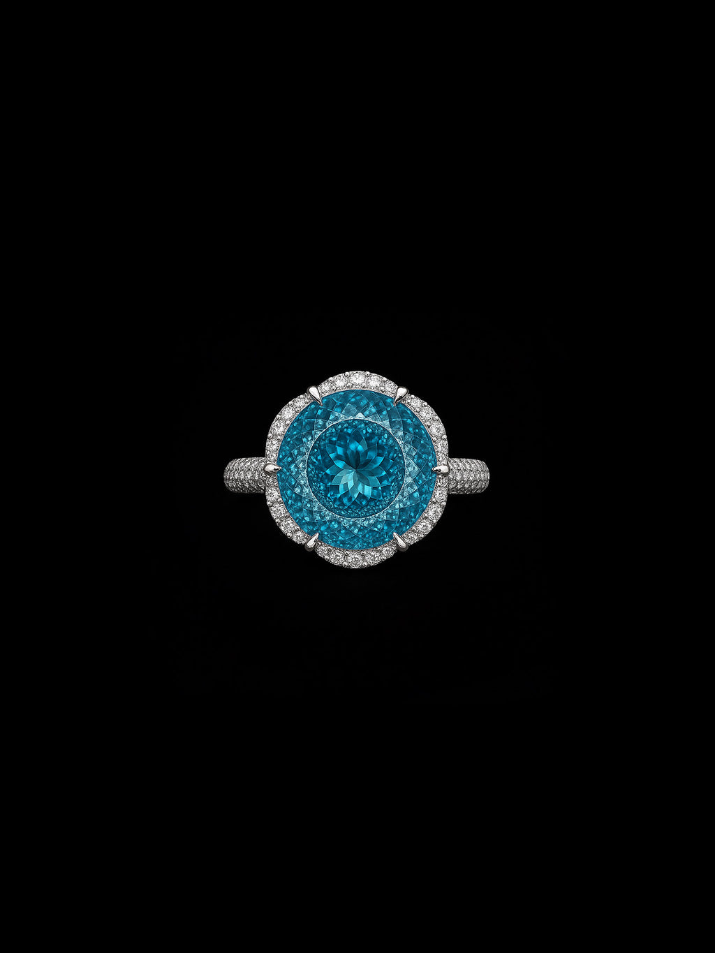 Lab-Grown Blue Topaz Brilliant Round Diamond Halo Ring – 9.01ct D VVS