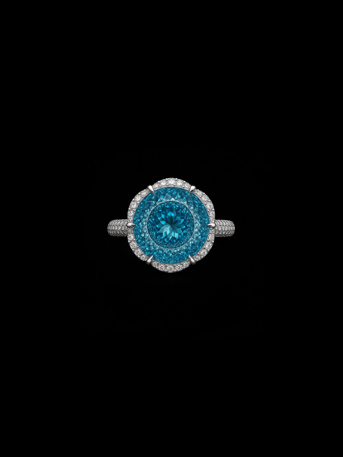 Lab-Grown Blue Topaz Brilliant Round Diamond Halo Ring – 9.01ct D VVS