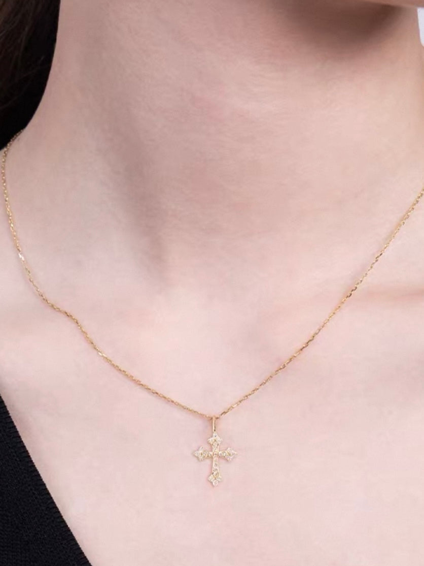 Lab Grown Diamonds Cross Pendant Necklace – 18K Gold 0.6ct