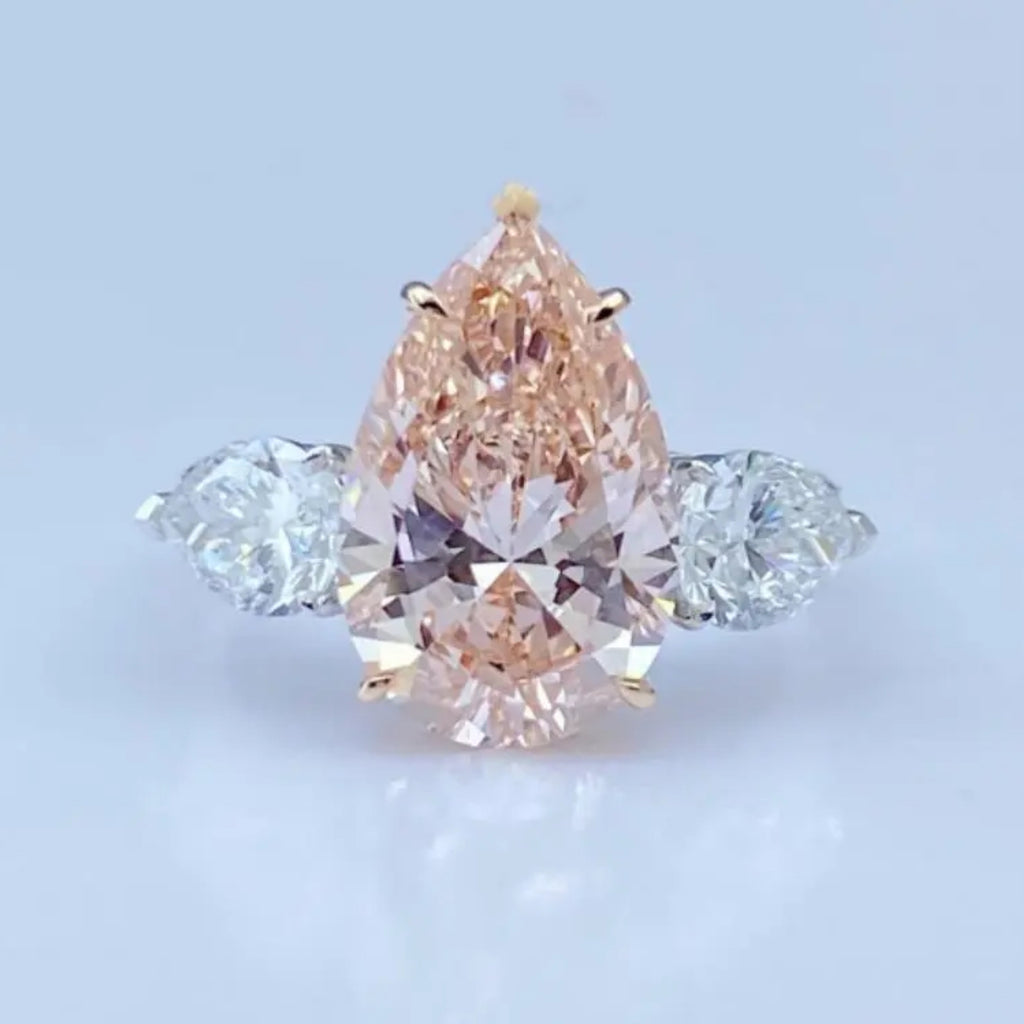 Lab Grown Pink Pear-Cut Diamond Ring – 6.2ct Total – 18K White Gold – VS1 Clarity
