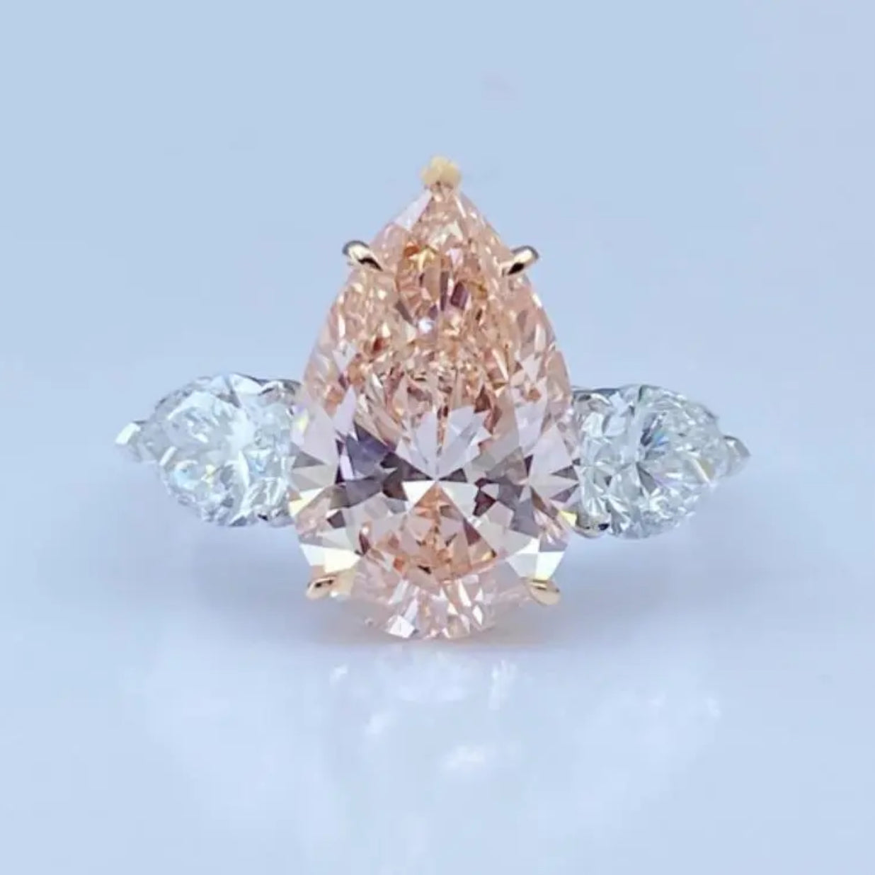 Lab Grown Pink Pear-Cut Diamond Ring – 6.2ct Total – 18K White Gold – VS1 Clarity