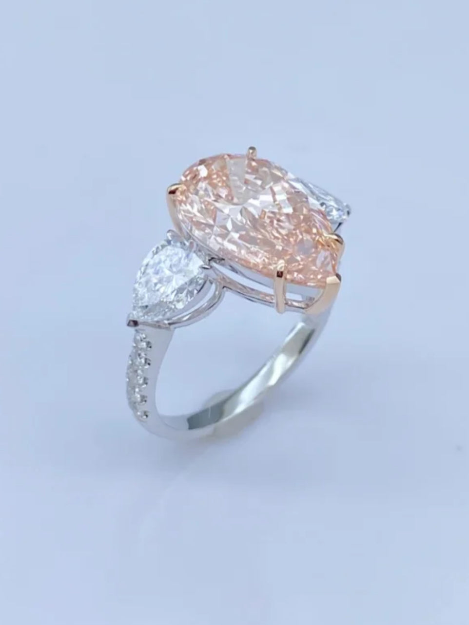 Lab Grown Pink Pear-Cut Diamond Ring – 6.2ct Total – 18K White Gold – VS1 Clarity