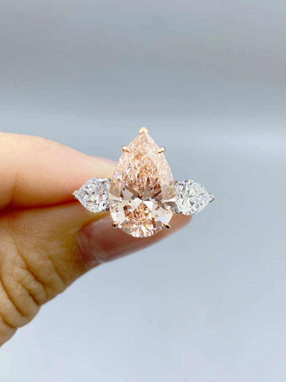 Lab Grown Pink Pear-Cut Diamond Ring – 6.2ct Total – 18K White Gold – VS1 Clarity