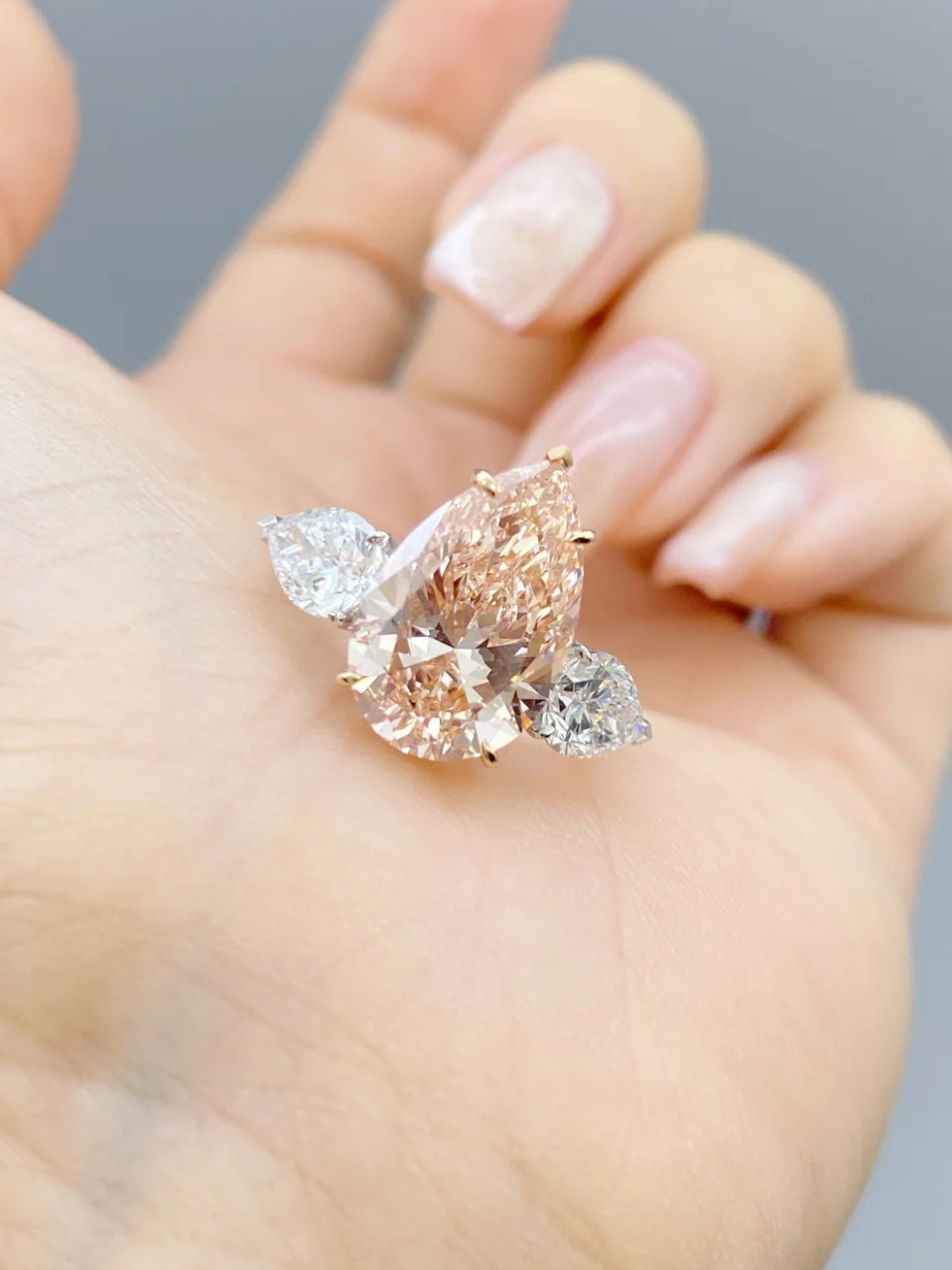 Lab Grown Pink Pear-Cut Diamond Ring – 6.2ct Total – 18K White Gold – VS1 Clarity