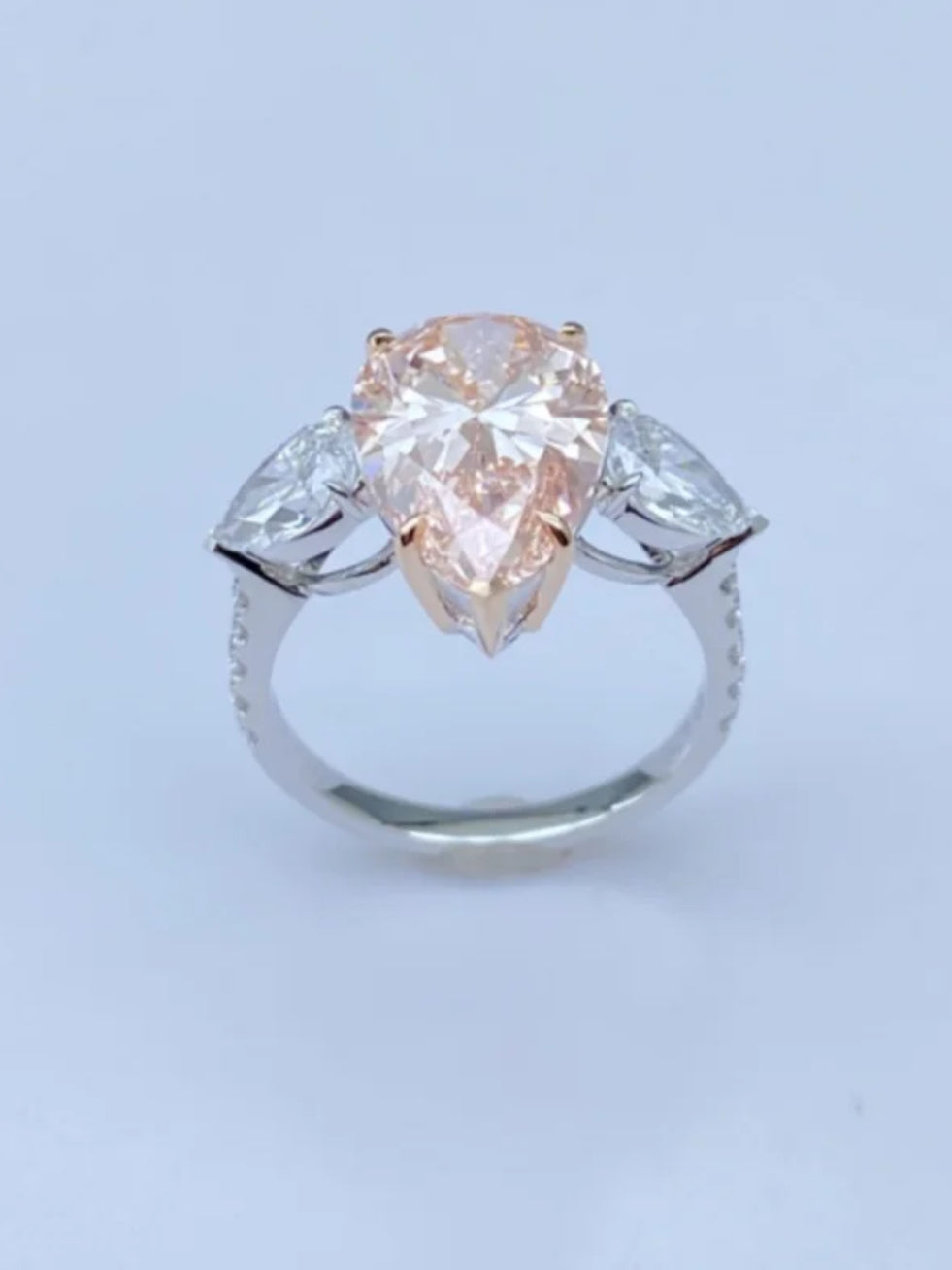 Lab Grown Pink Pear-Cut Diamond Ring – 6.2ct Total – 18K White Gold – VS1 Clarity