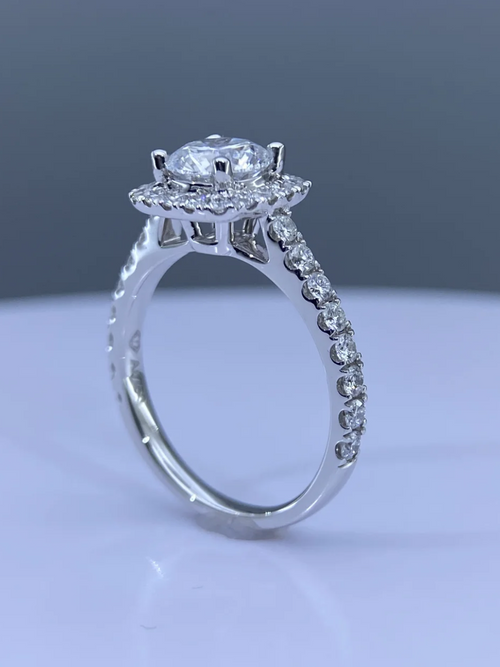 Lab Grown Cushion Halo Diamond Ring – 0.95ct Total – VVS2 Clarity