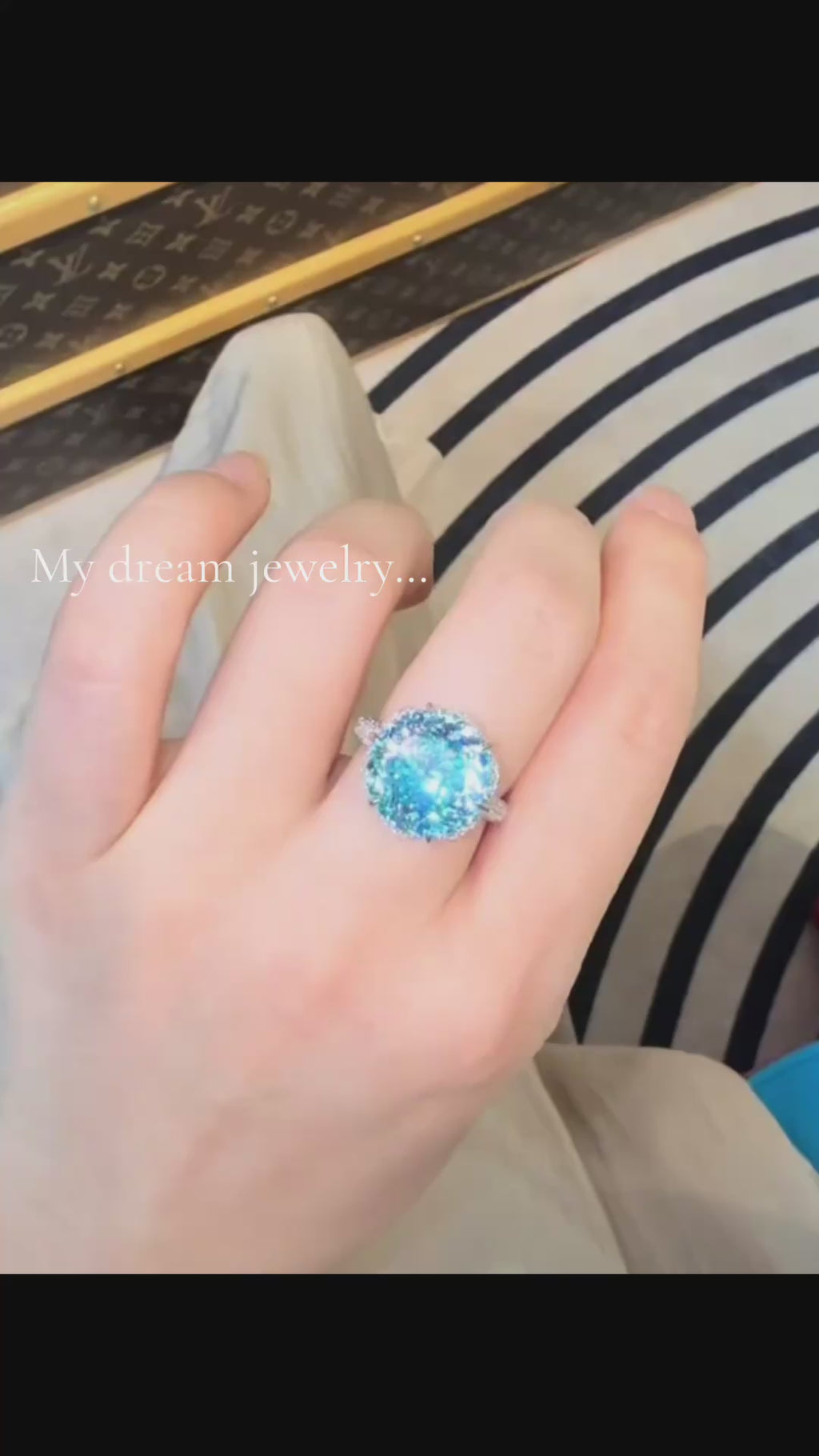 Lab-Grown Blue Topaz Brilliant Round Diamond Halo Ring – 10.01ct D VVS